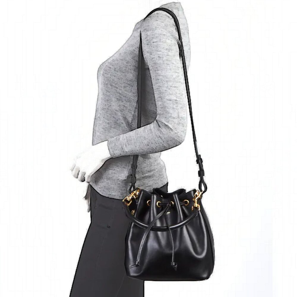 SAINT LAURENT Medium Emmanuelle Bucket Bag in Black Calfskin